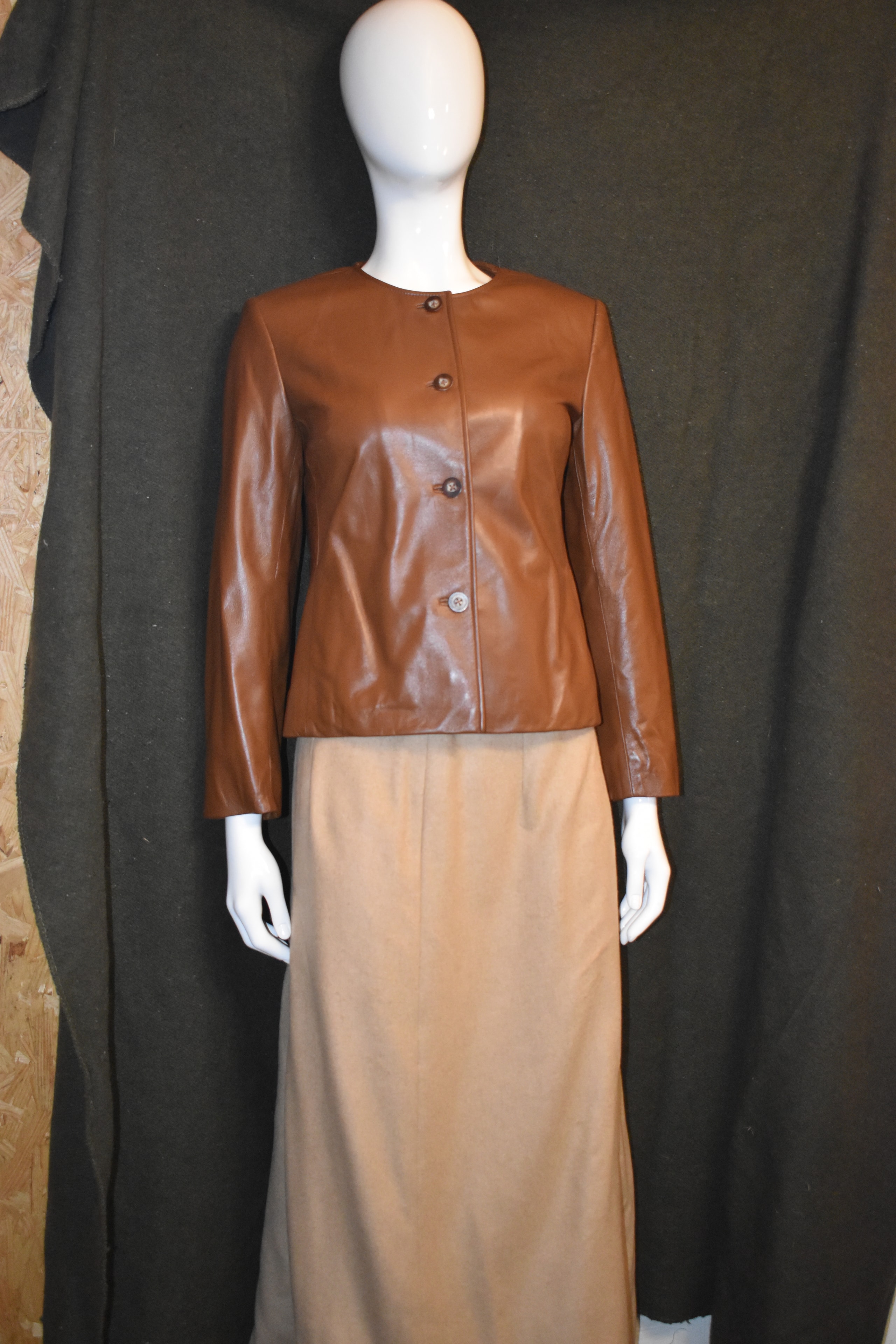 Talbots Petites Cognac Leather Jacket & Skirt Set